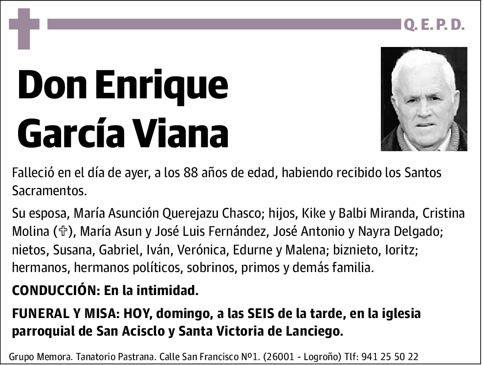 Enrique García Viana Esquela El Correo