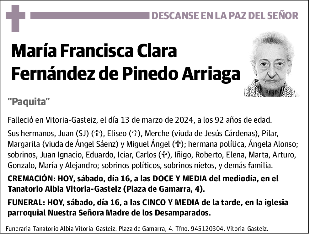 María Francisca Clara Fernández de Pinedo Arriaga