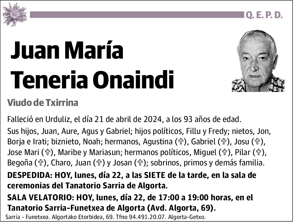 Juan Maria Teneria Onaindi