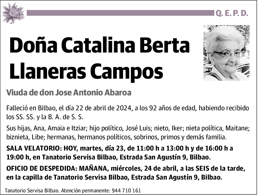 Catalina Berta Llaneras Campos