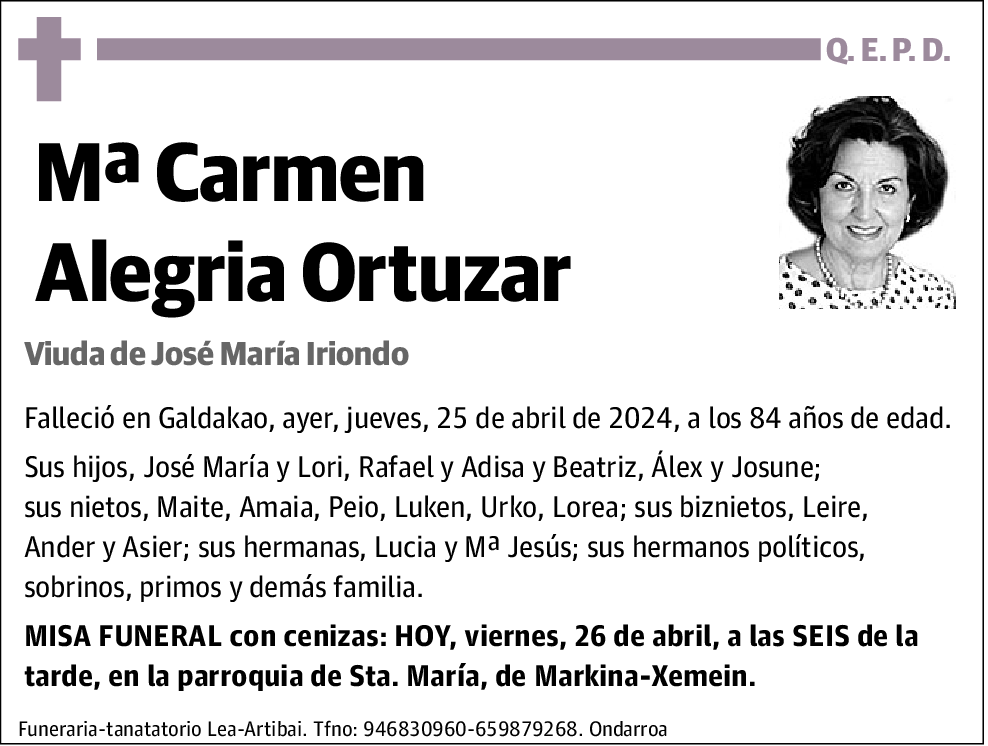 Mª Carmen Alegria Ortuzar