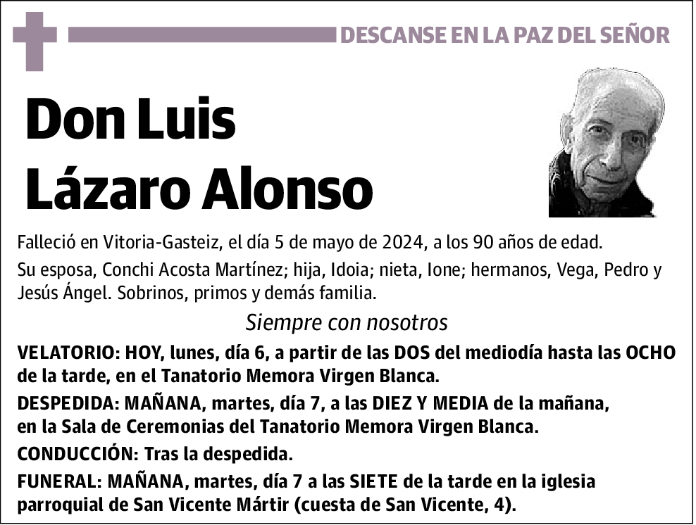 Luis Lázaro Alonso | Esquela | El Correo