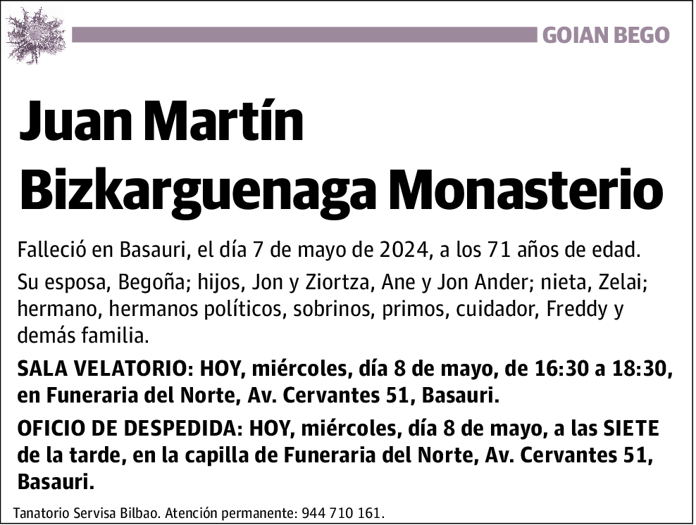 Juan Martín Bizkarguenaga Monasterio