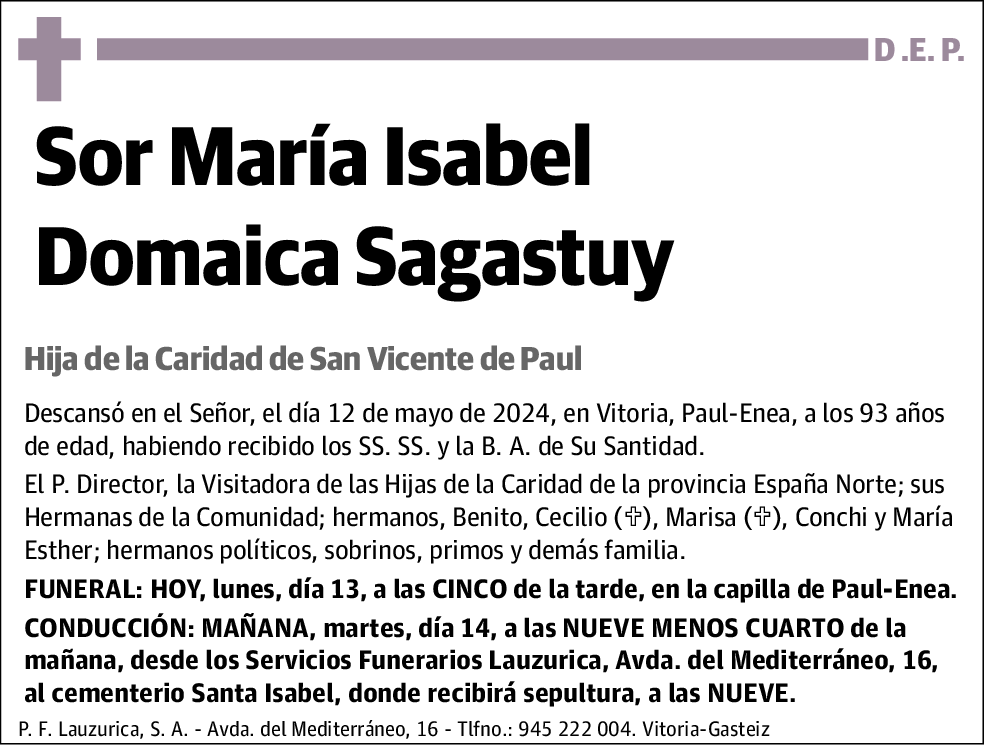 Sor María Isabel Domaica Sagastuy