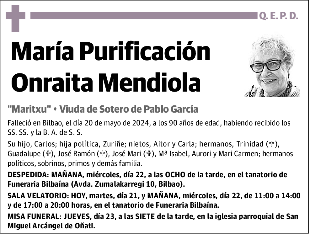 María Purificación Onraita Mendiola