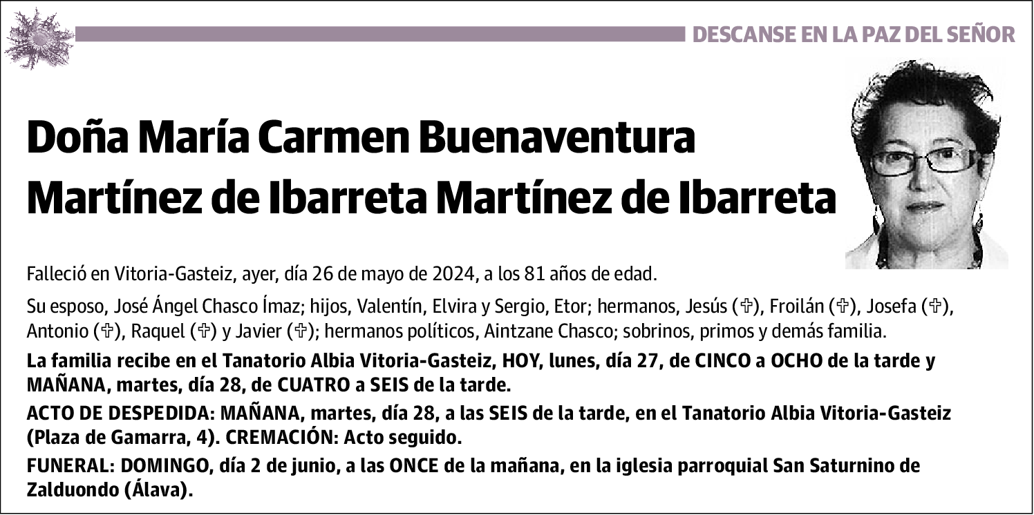 María Carmen Buenaventura Martínez de Ibarreta Martínez de Ibarreta