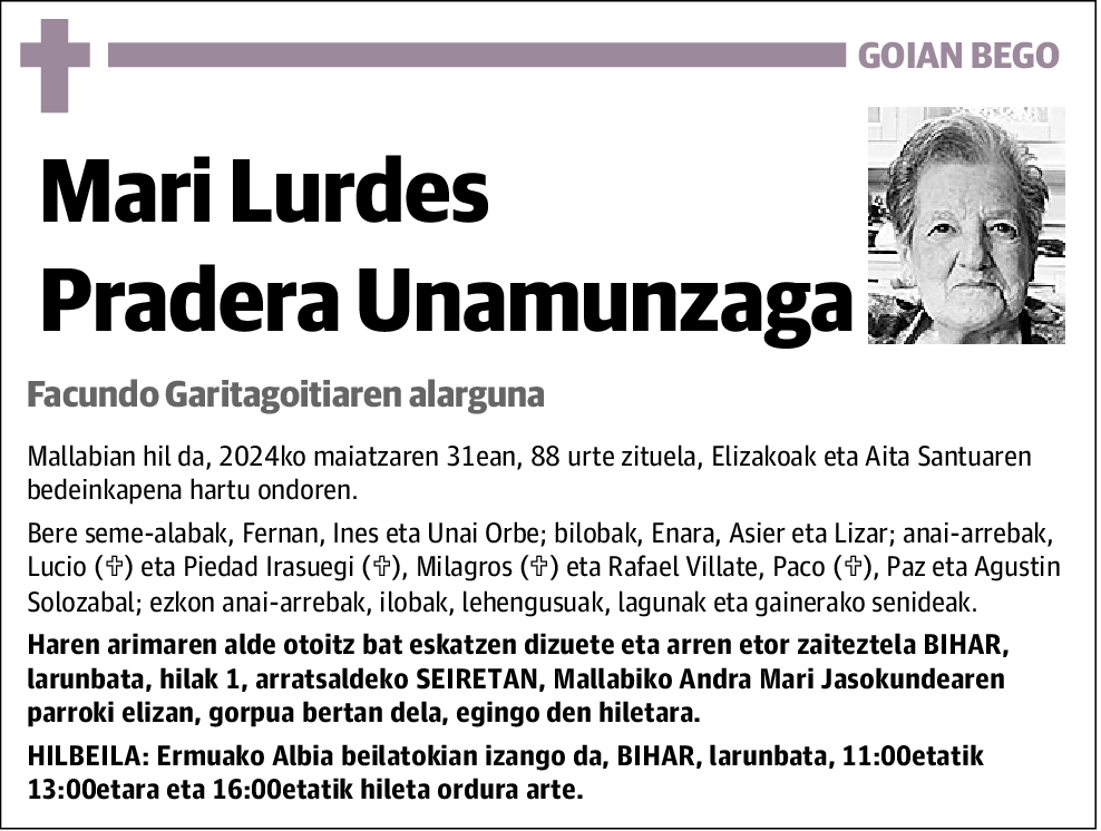 Mari Lurdes Pradera Unamunzaga