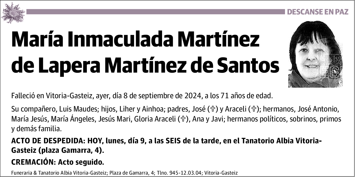 María Inmaculada Martínez de Lapera Martínez de Santos