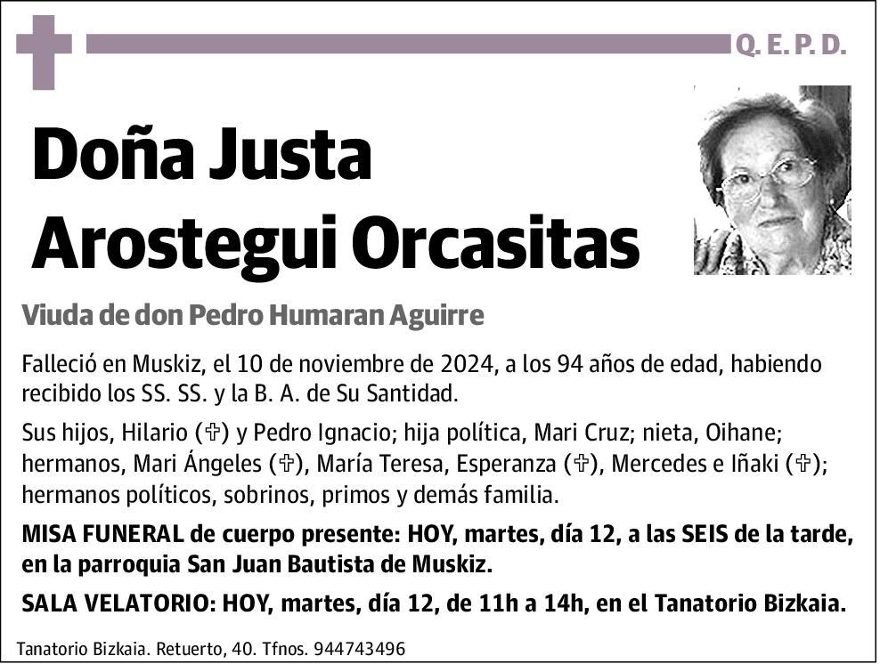 Justa Arostegui Orcasitas