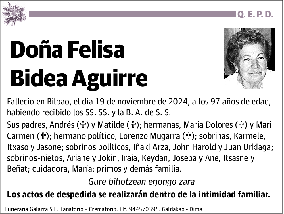 Doña Felisa Bidea Aguirre