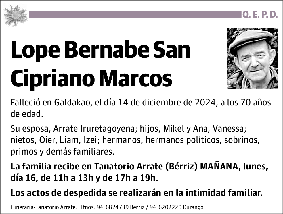 Lope Bernabe San Cipriano Marcos