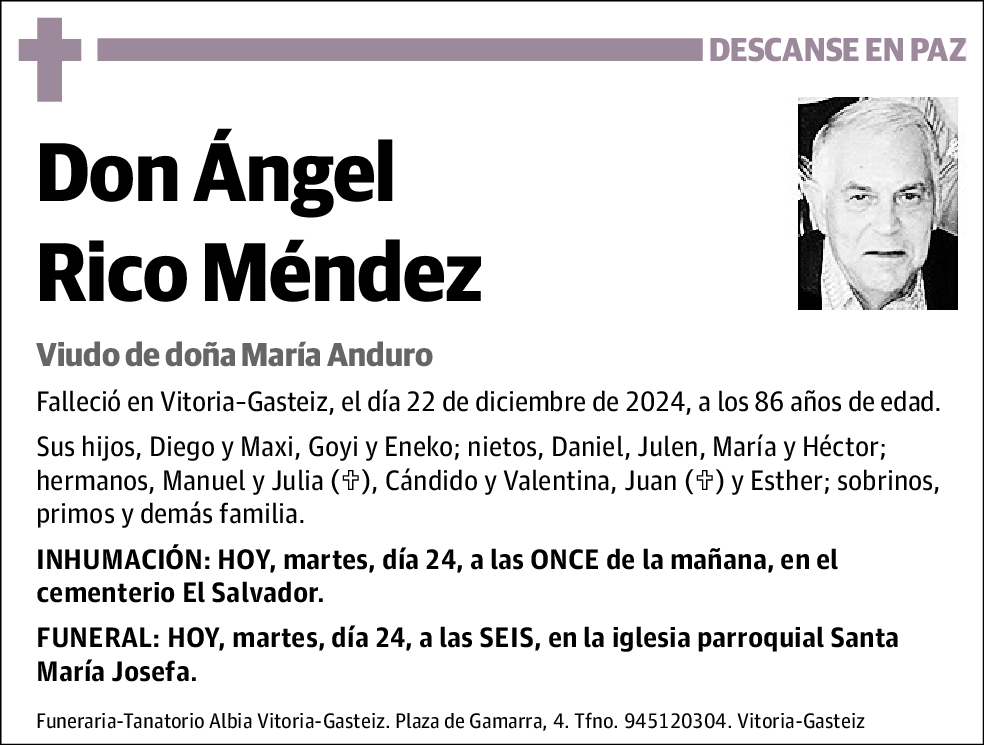 Ángel Rico Méndez | Esquela | El Correo