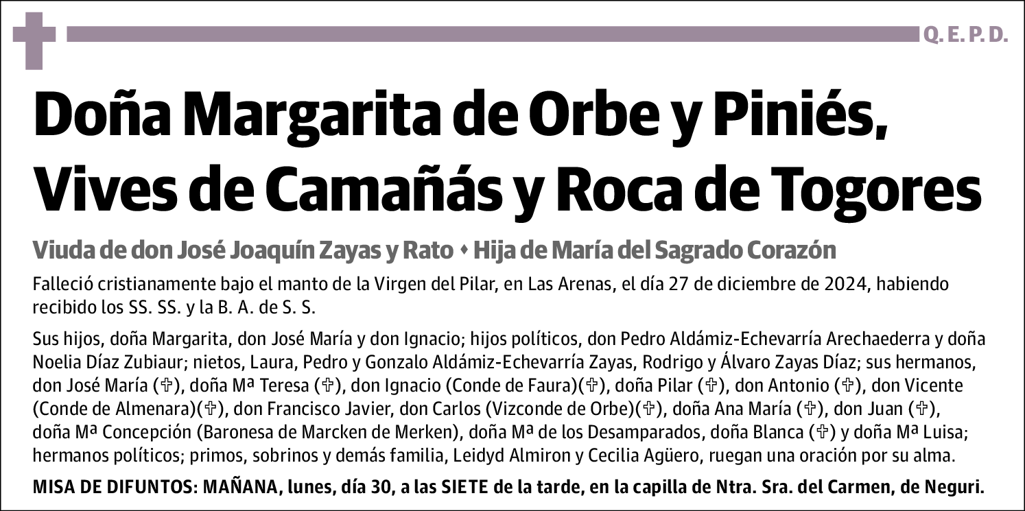 Doña Margarita de Orbe y Piniés, Vives de Camañás y Roca de Togores