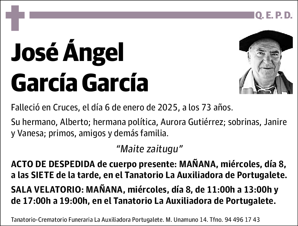 José Ángel García García | Esquela | El Correo