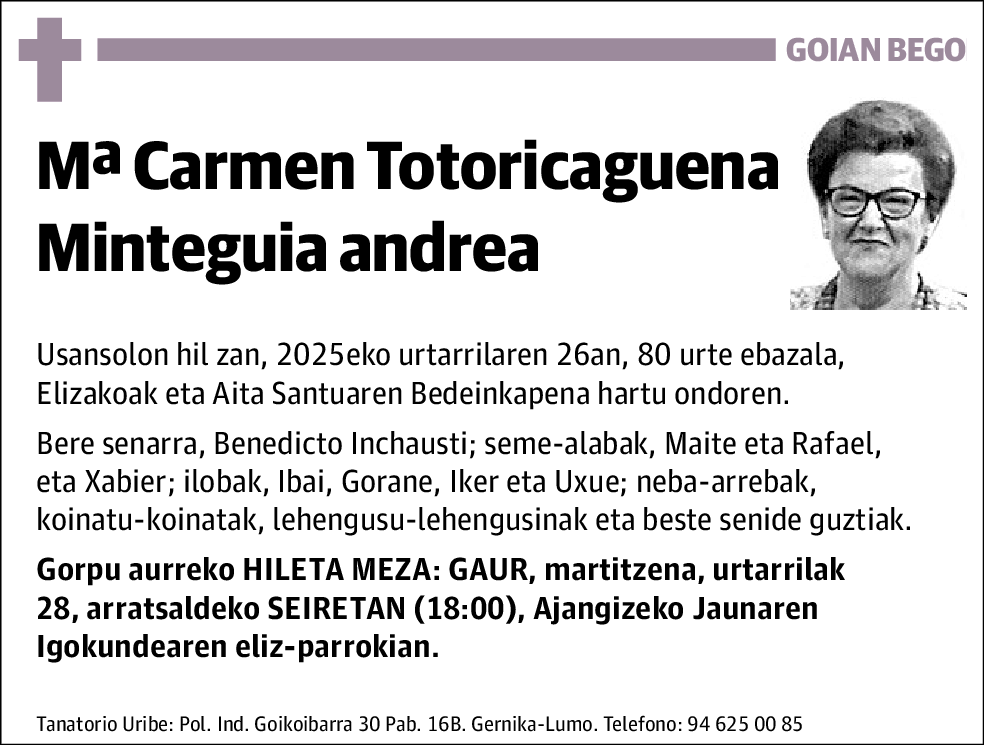 Mª Carmen Totoricaguena Minteguia