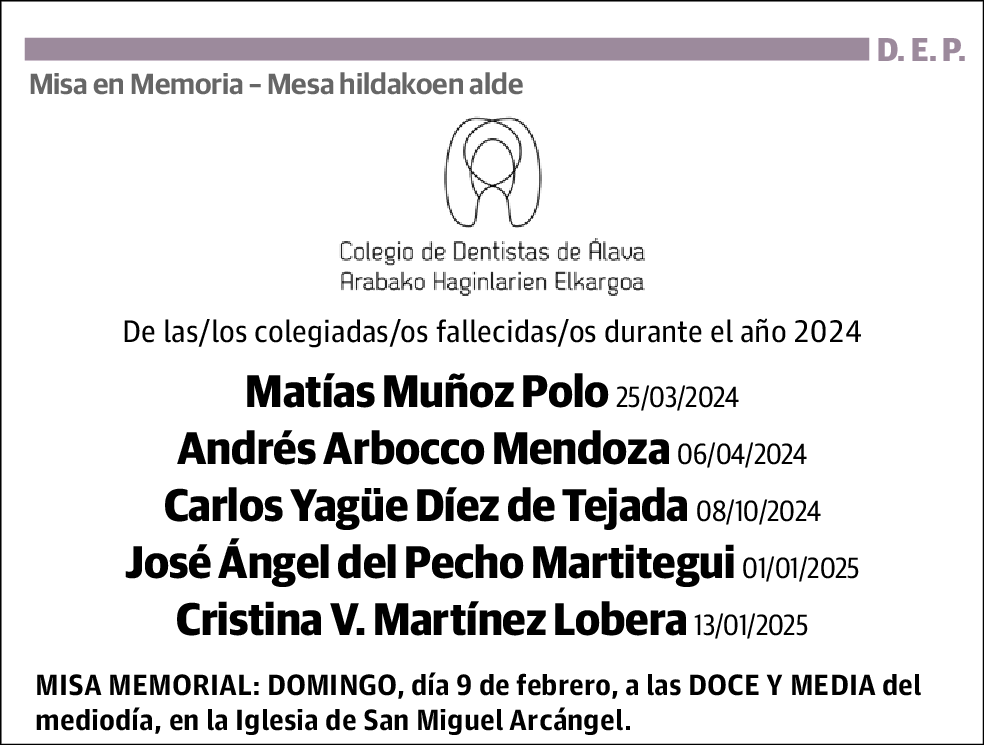 Misa En Memoria Colegio de Dentistas de Álava