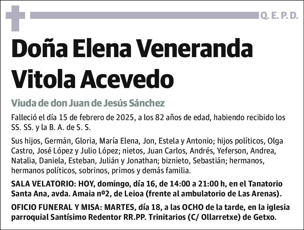 Elena Veneranda Vitola Acebedo