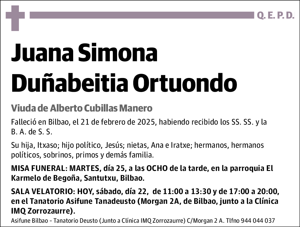 Juana Simona Duñabeitia Ortuondo