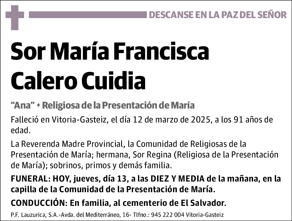 Sor María Francisca Calero Cuidia