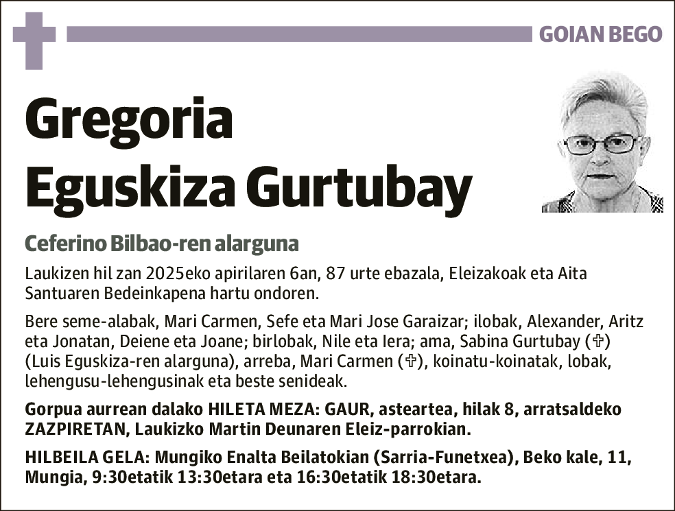 Gregoria Eguskiza Gurtubay