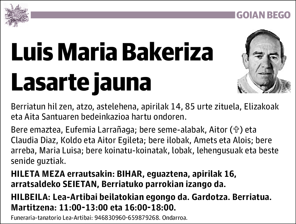 Luis Maria Bakeriza Lasarte