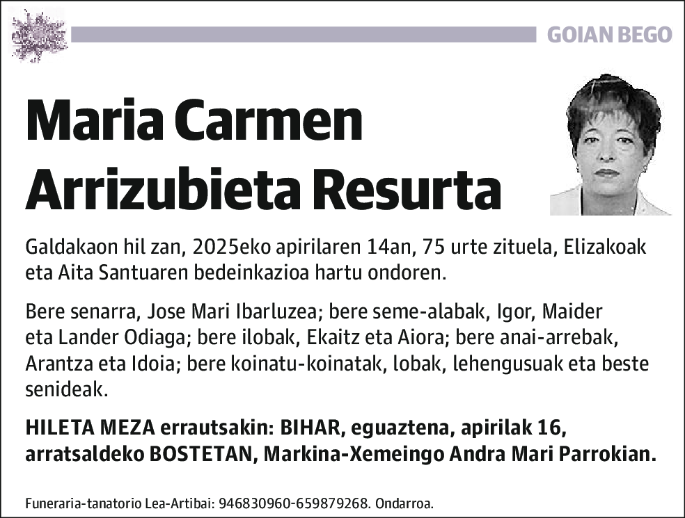 Maria Carmen Arrizubieta Resurta
