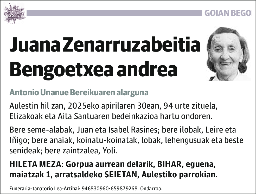 Juana Zenarruzabeitia Bengoetxea