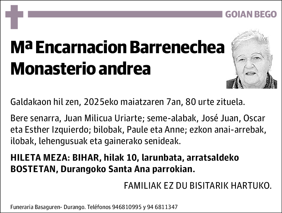 Maria Encarnacion Barrenechea Monasterio