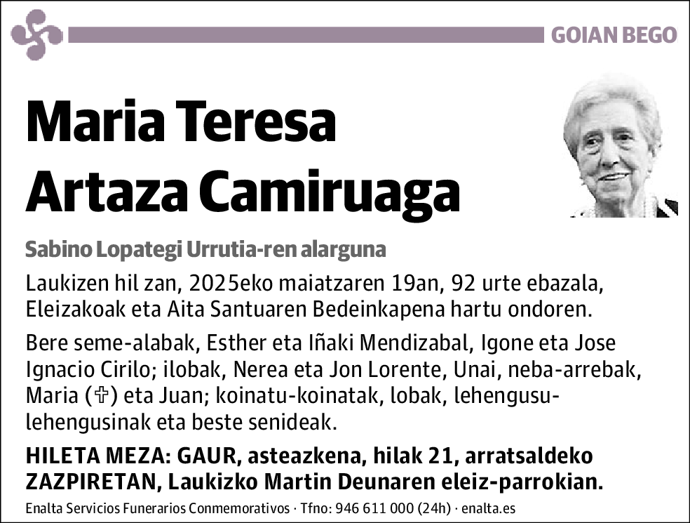 María Teresa Artaza Camiruaga