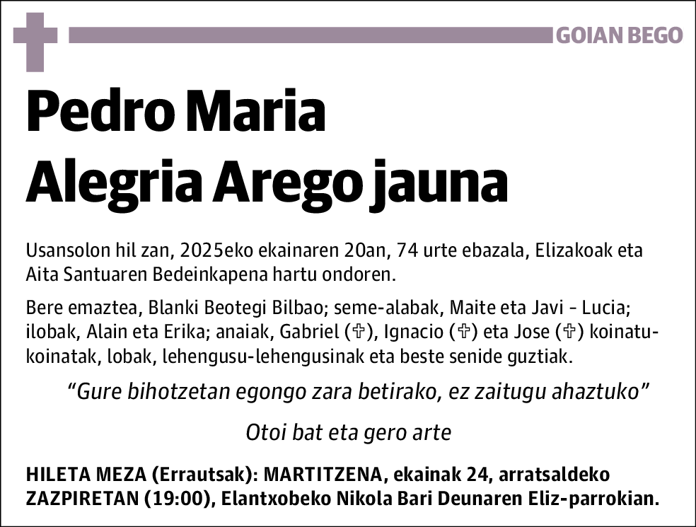Pedro Maria Alegria Arego