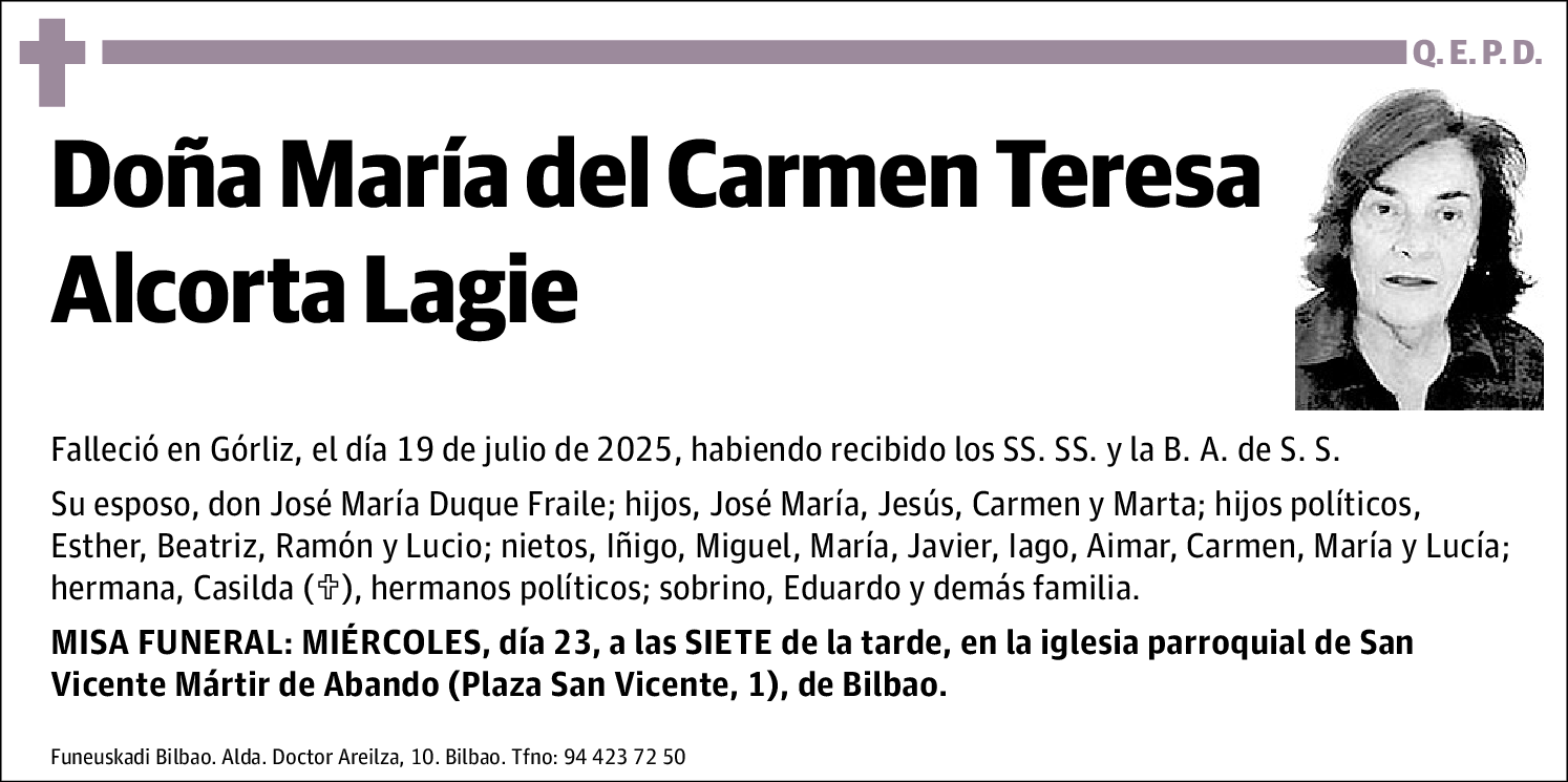 María del Carmen Teresa Alcorta Lagie