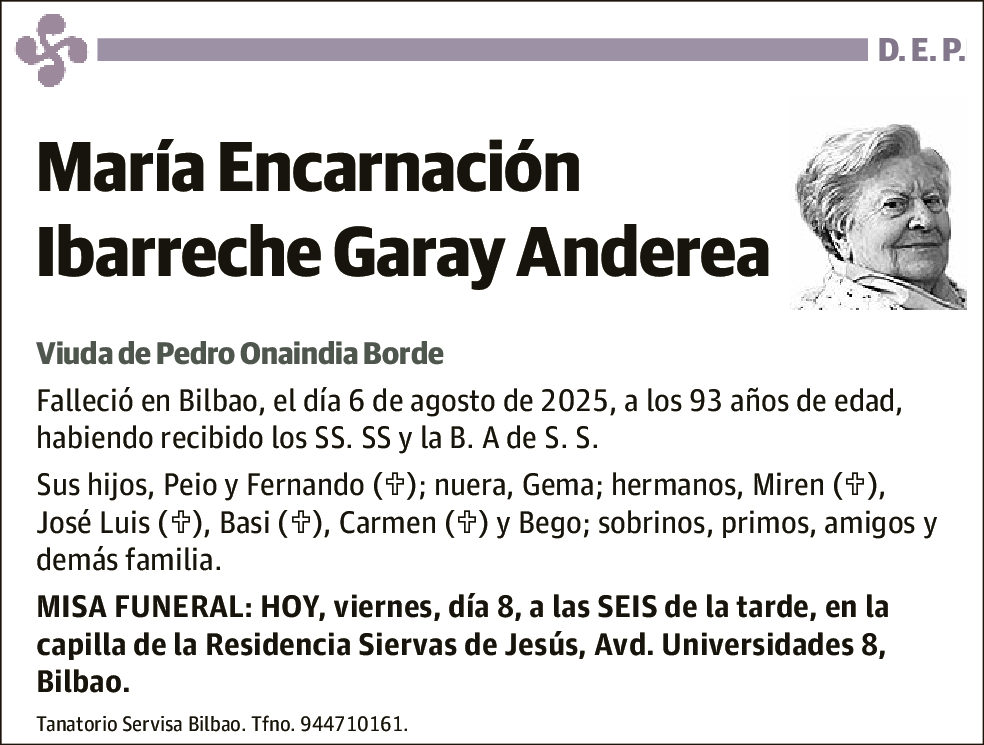 María Encarnación Ibarreche Garay Anderea