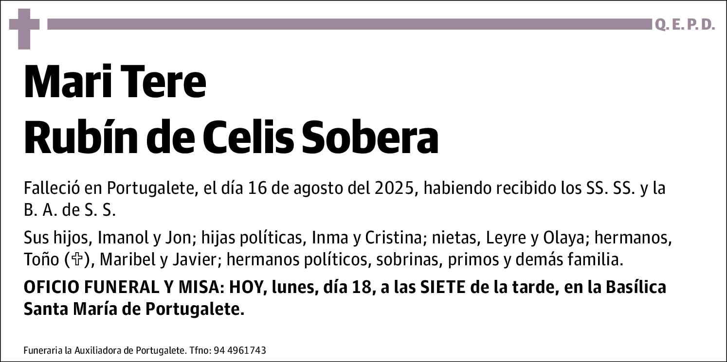 Mari Tere Rubín De Celis Sobera