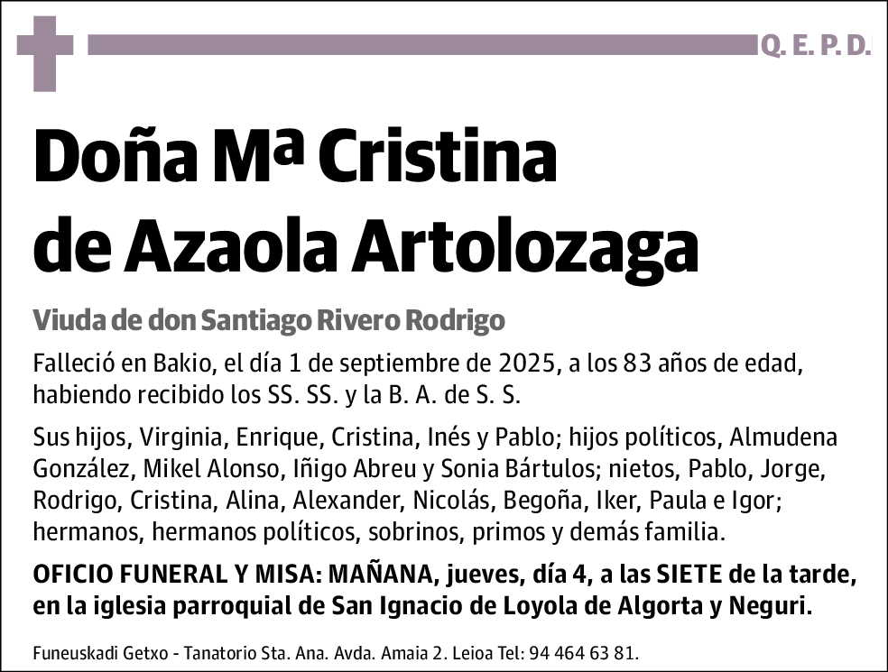 Mª Cristina de Azaola Artolozaga