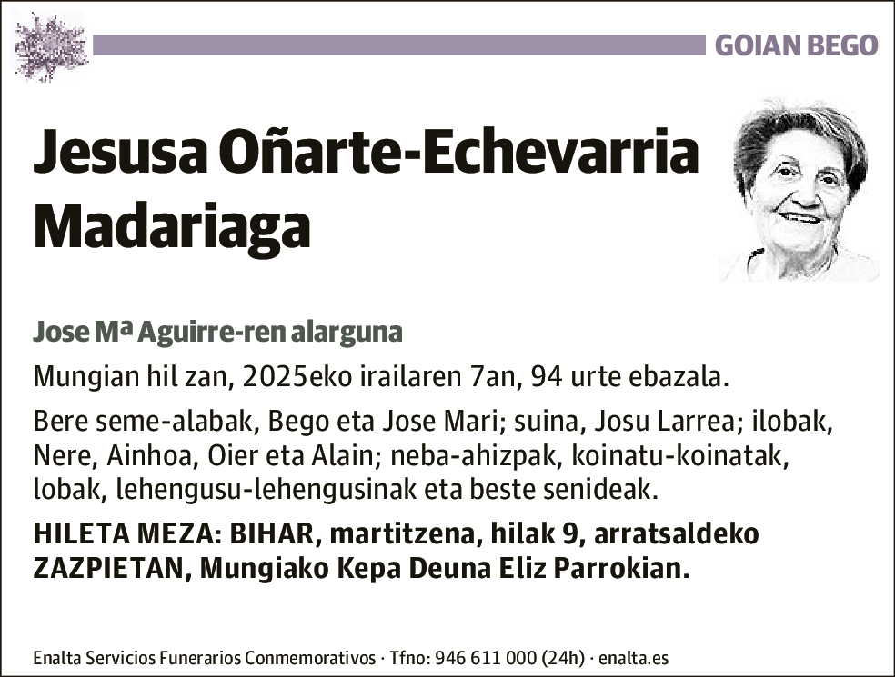 Jesusa Oñarte Echevarria Madariaga