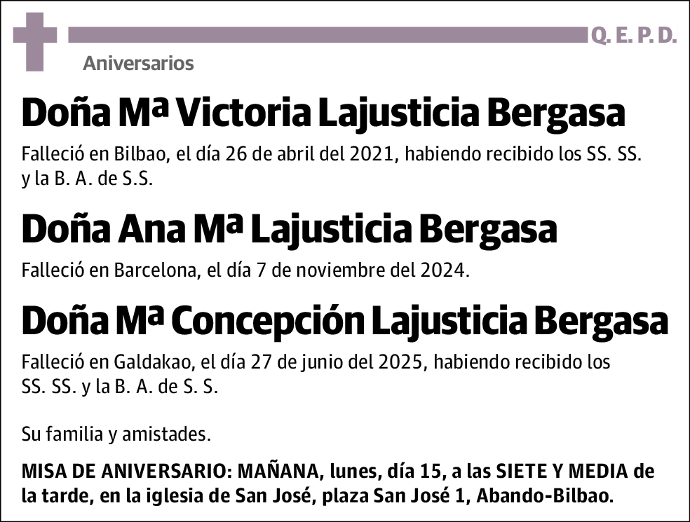 Mª Victoria Lajusticia Bergasa, Ana Mª Lajusticia Bergasa y Mª Concepción Lajusticia Bergasa