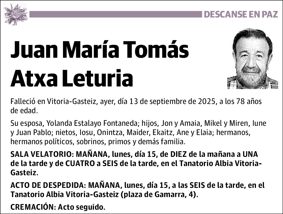 Juan María Tomás Atxa Leturia