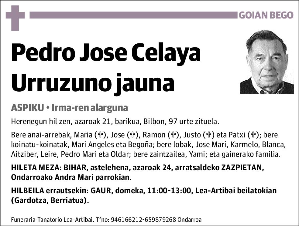 Pedro Jose Celaya Urruzuno