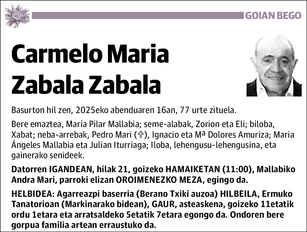 Carmelo Maria Zabala Zabala