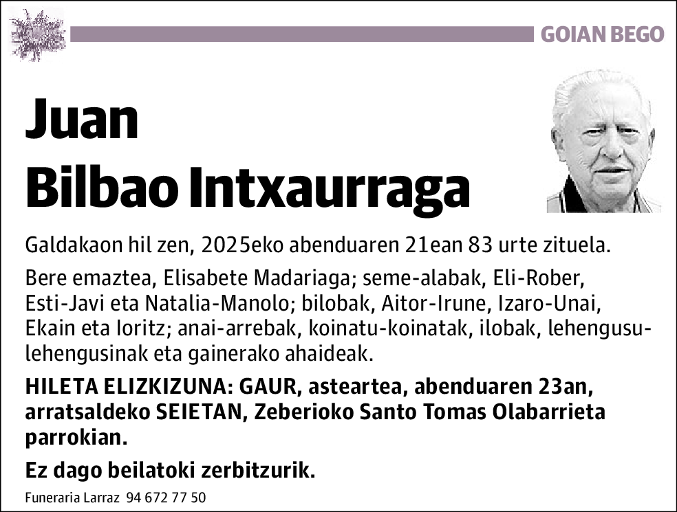 Juan Bilbao Intxaurraga