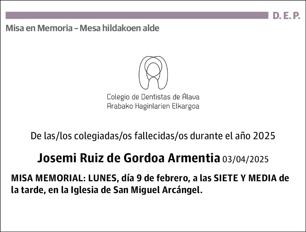 Misa En Memoria Colegio de Dentistas de Álava