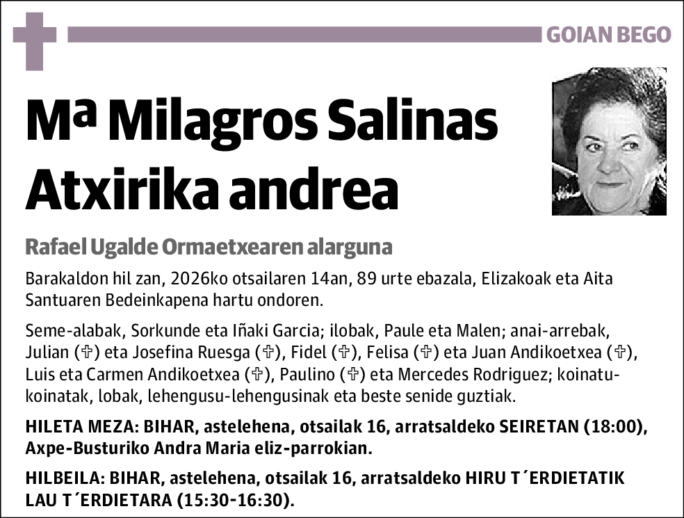 Mª Milagros Salinas Atxirika