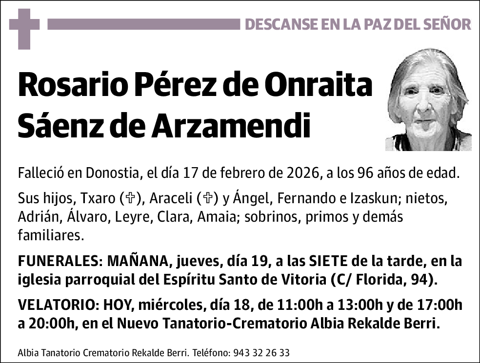 Rosario Pérez de Onraita Sáenz de Arzamendi