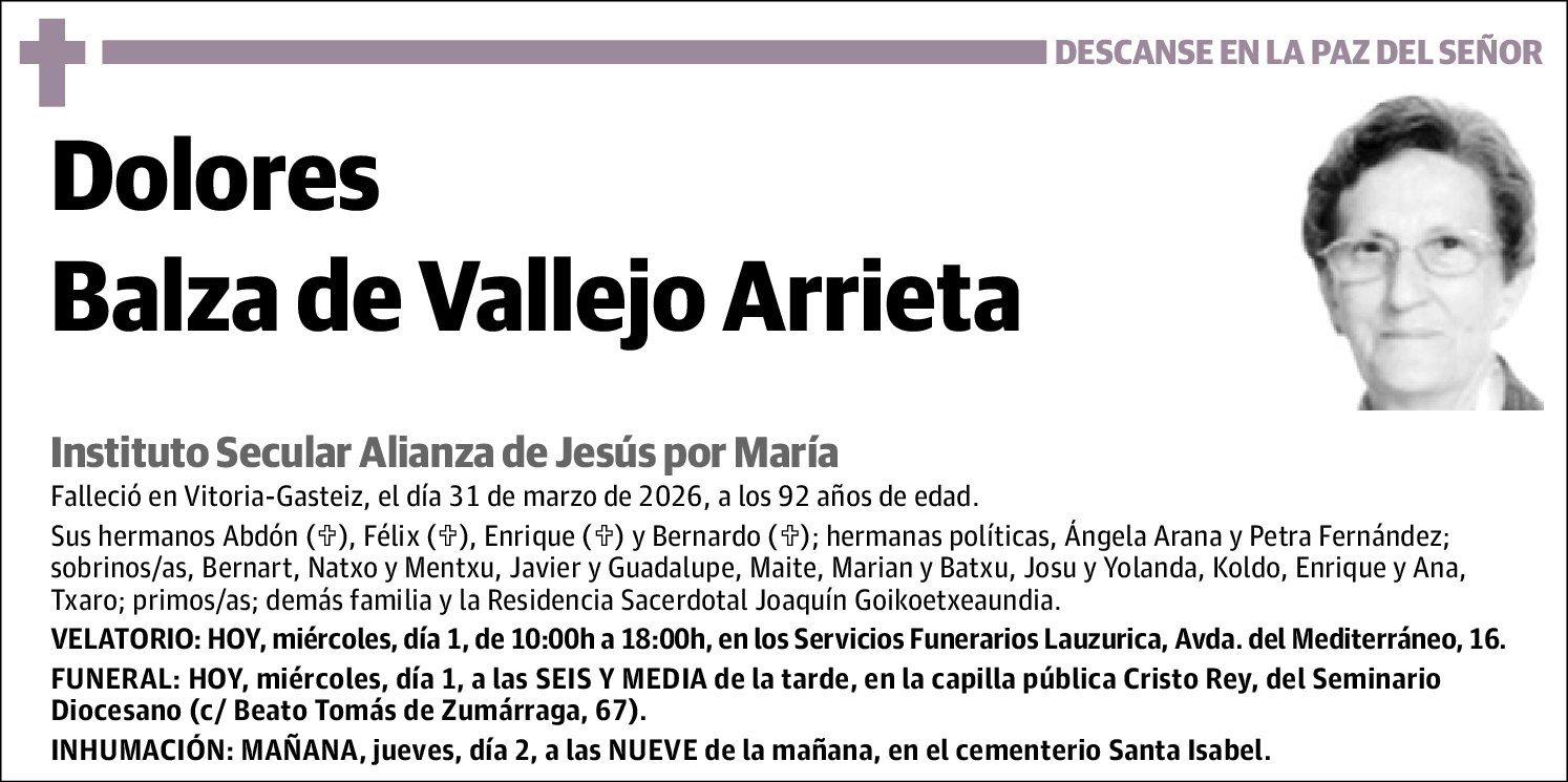 Dolores Balza de Vallejo Arrieta