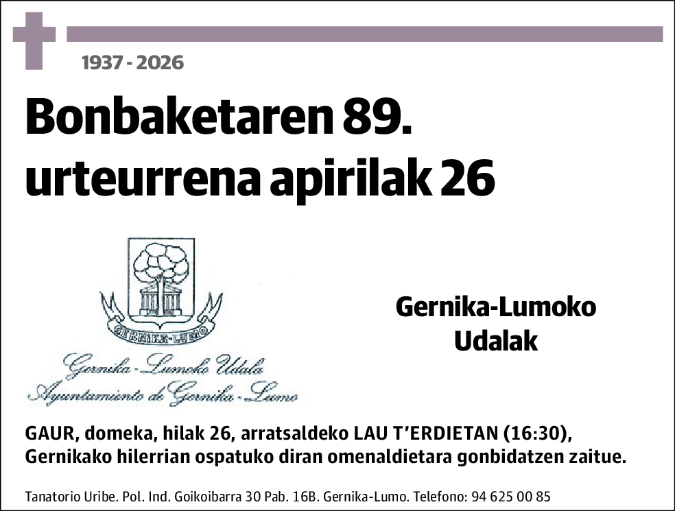 Gernikako Bonbaketaren 89. Urteurrena