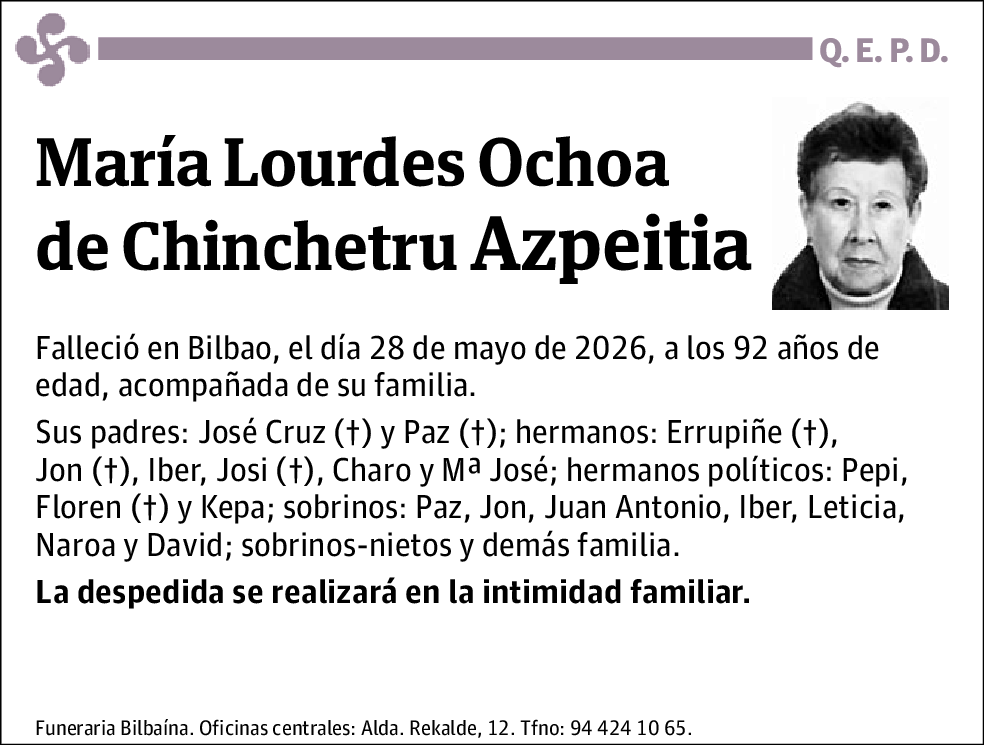María Lourdes Ochoa de Chinchetru Azpeitia
