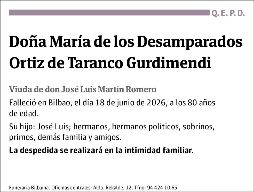 María de Los Desamparados Ortiz de Taranco Gurdimendi