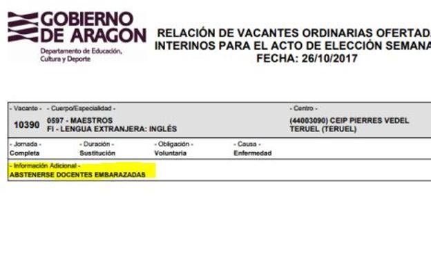 La polémica oferta para una plaza de profesor que no admite a embarazadas