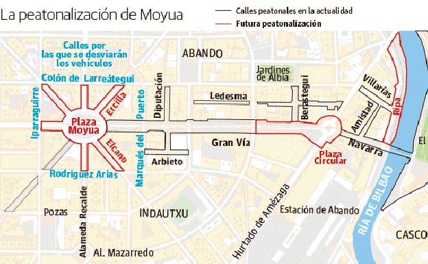 El Ayuntamiento peatonalizará la plaza Moyua y los tramos adyacentes el año que viene