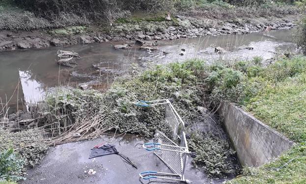 Alertan de la basura y la maleza que afectan al río Castaños en Barakaldo